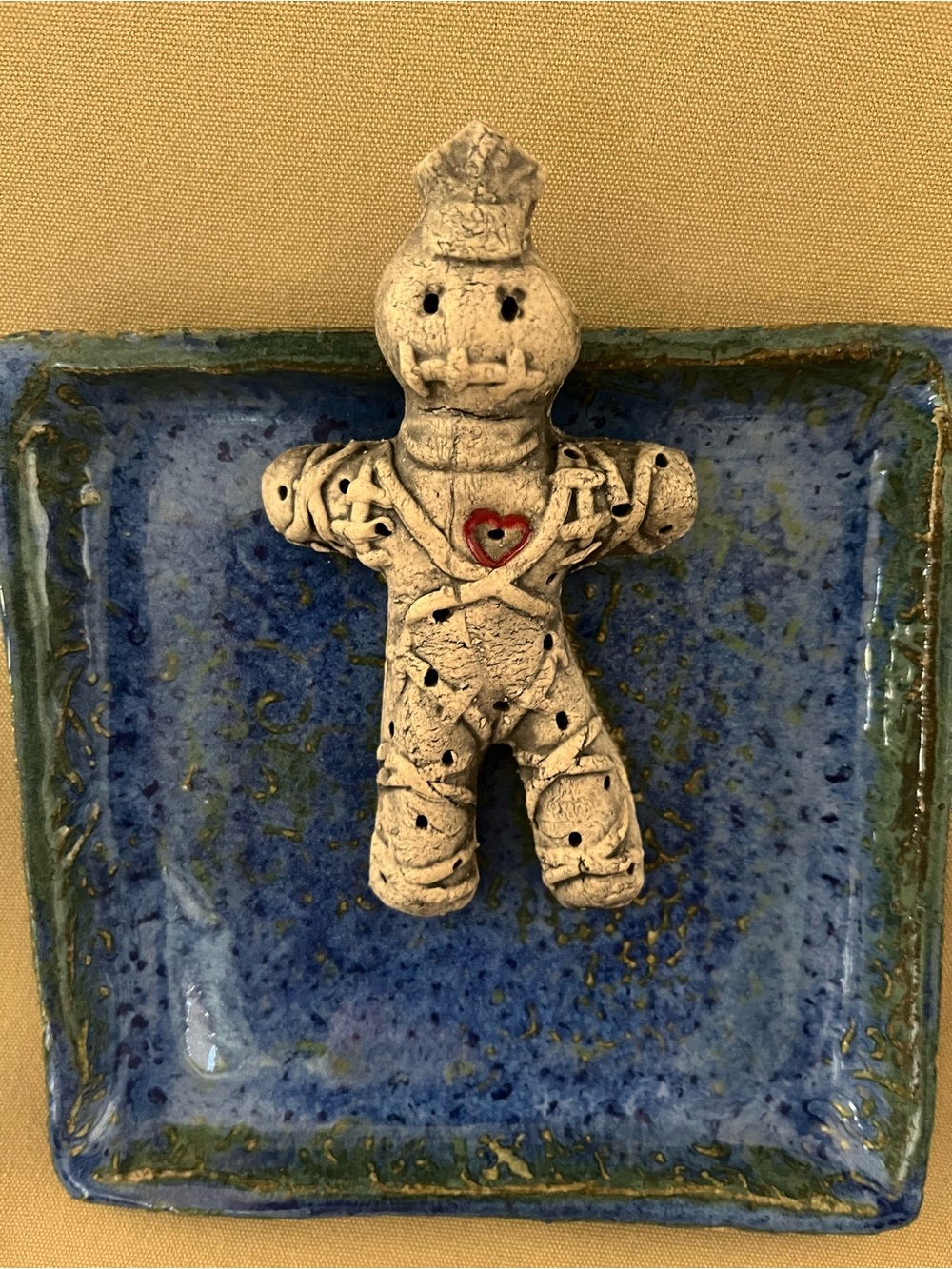 New Orleans Ceramic Blue Voodoo Square Appetizer Dish. 6x 6”